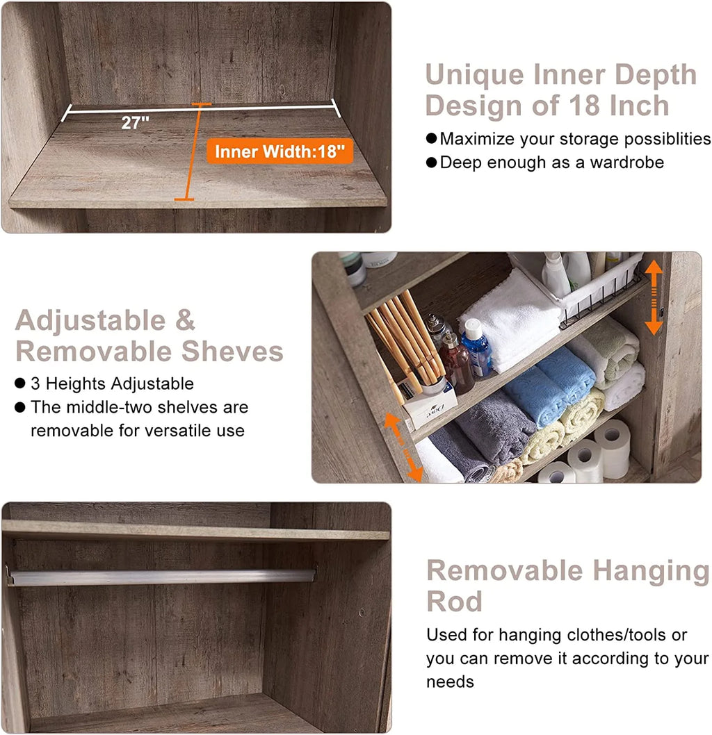 Light Rustic Oak Storage Cabinet with Hanging Rod W654