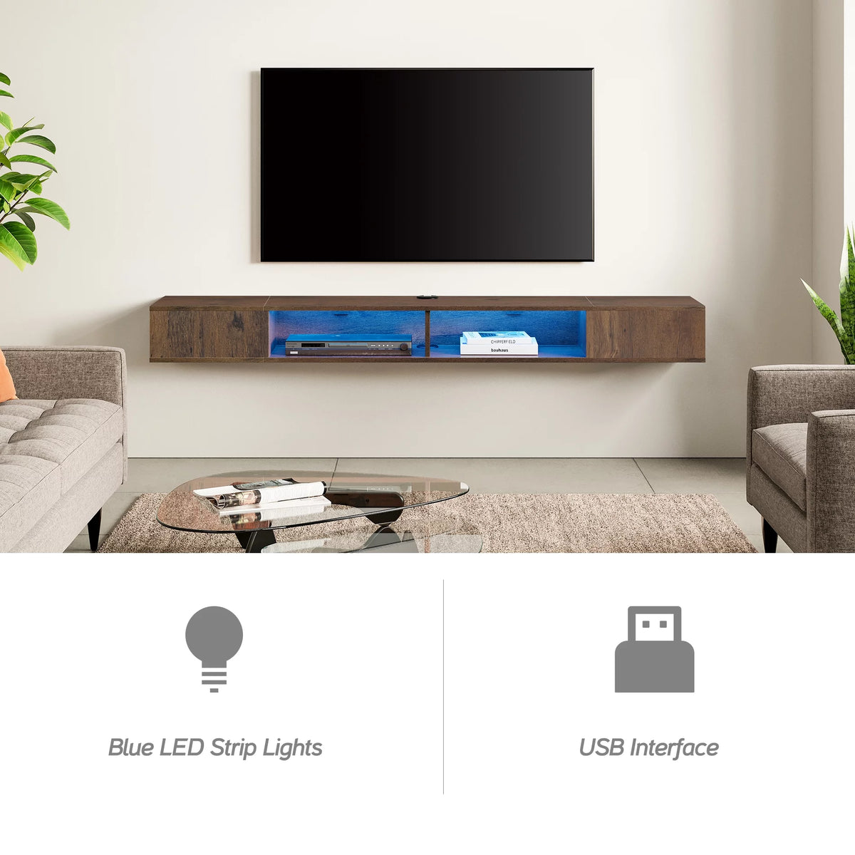 Brown Floating TV Stand for 65/75/80 Inch TV C45744