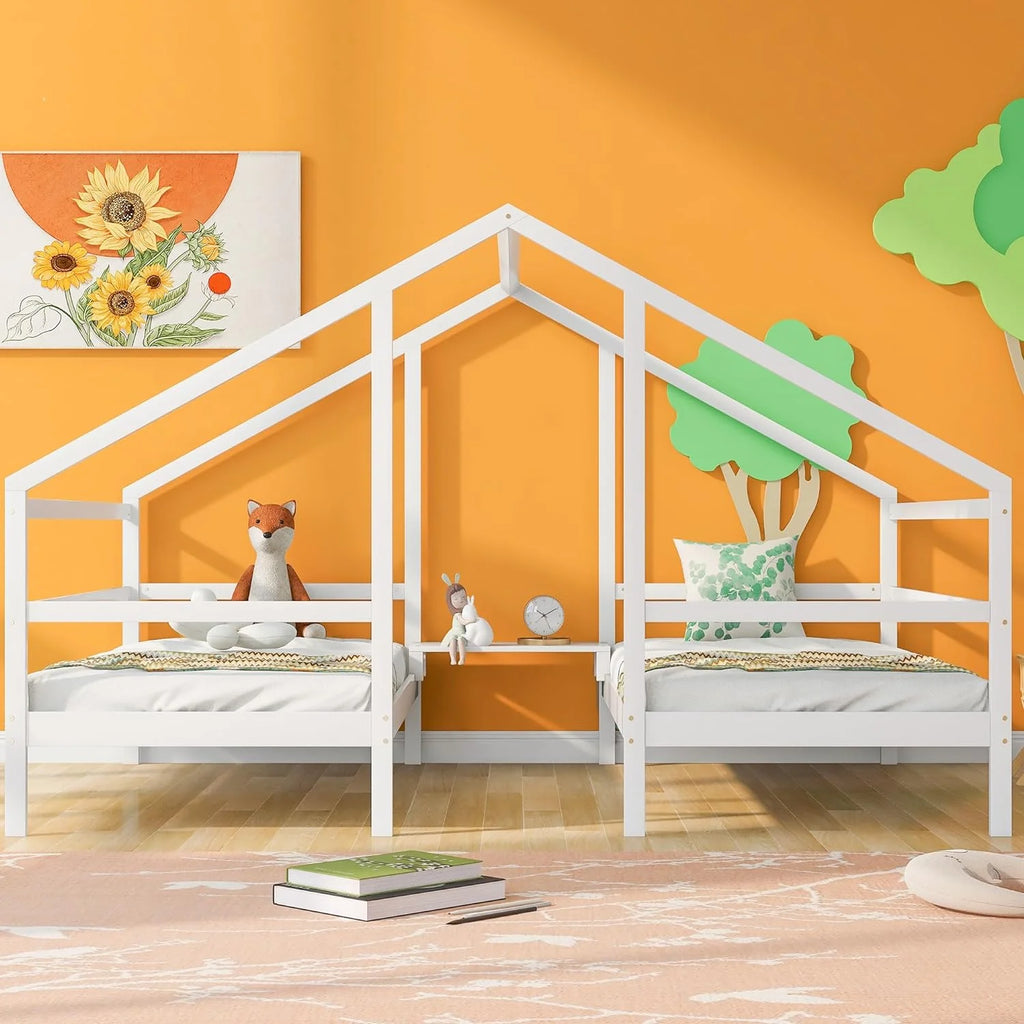 Solid Wood White Kids Bed Frame with Rails J336