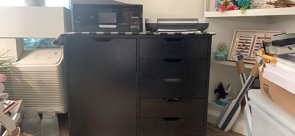 Black 5 Drawer Wood File Cabinet with Wheels B89263