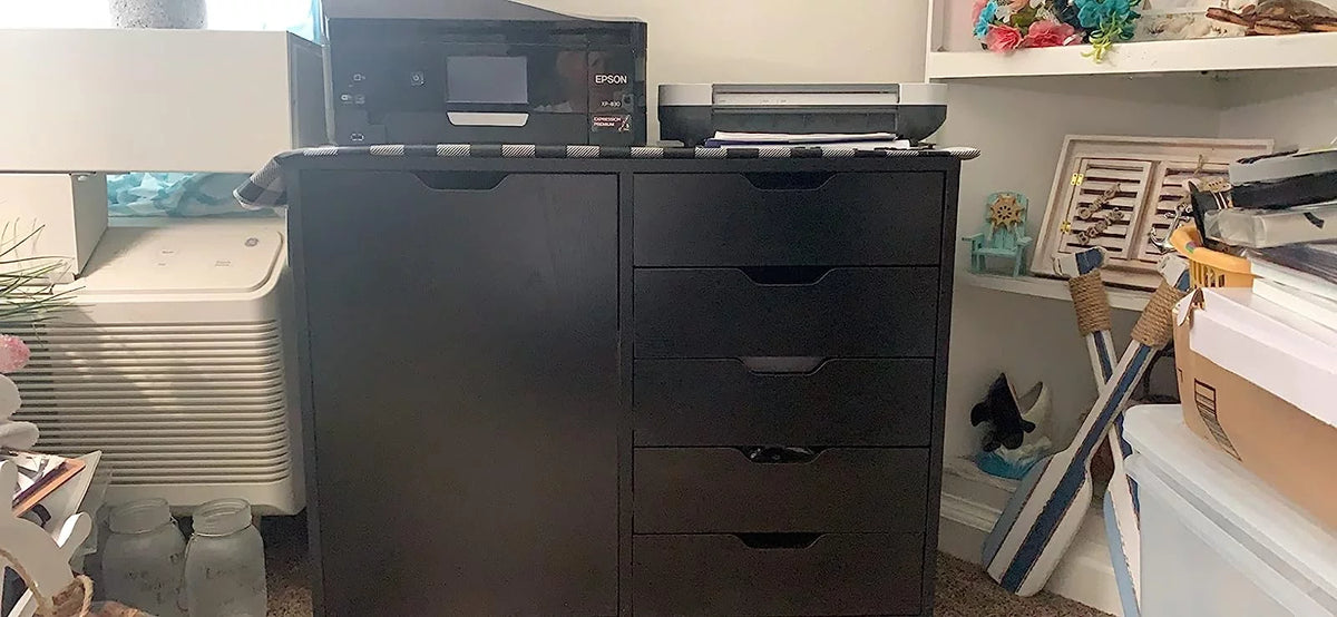 Black 5 Drawer Wood File Cabinet with Wheels B89263