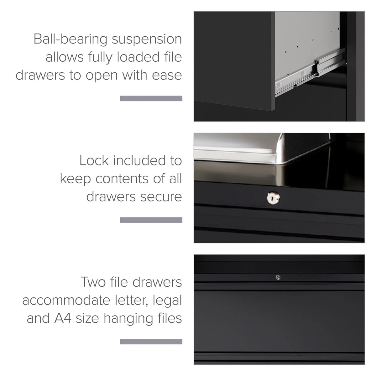 36 inch Wide 2 Drawer Metal File Cabinet, Black P21104