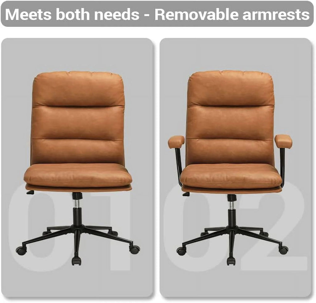 Leather Office Chair Brown with Arms Adjustable Back 400lbs F96241