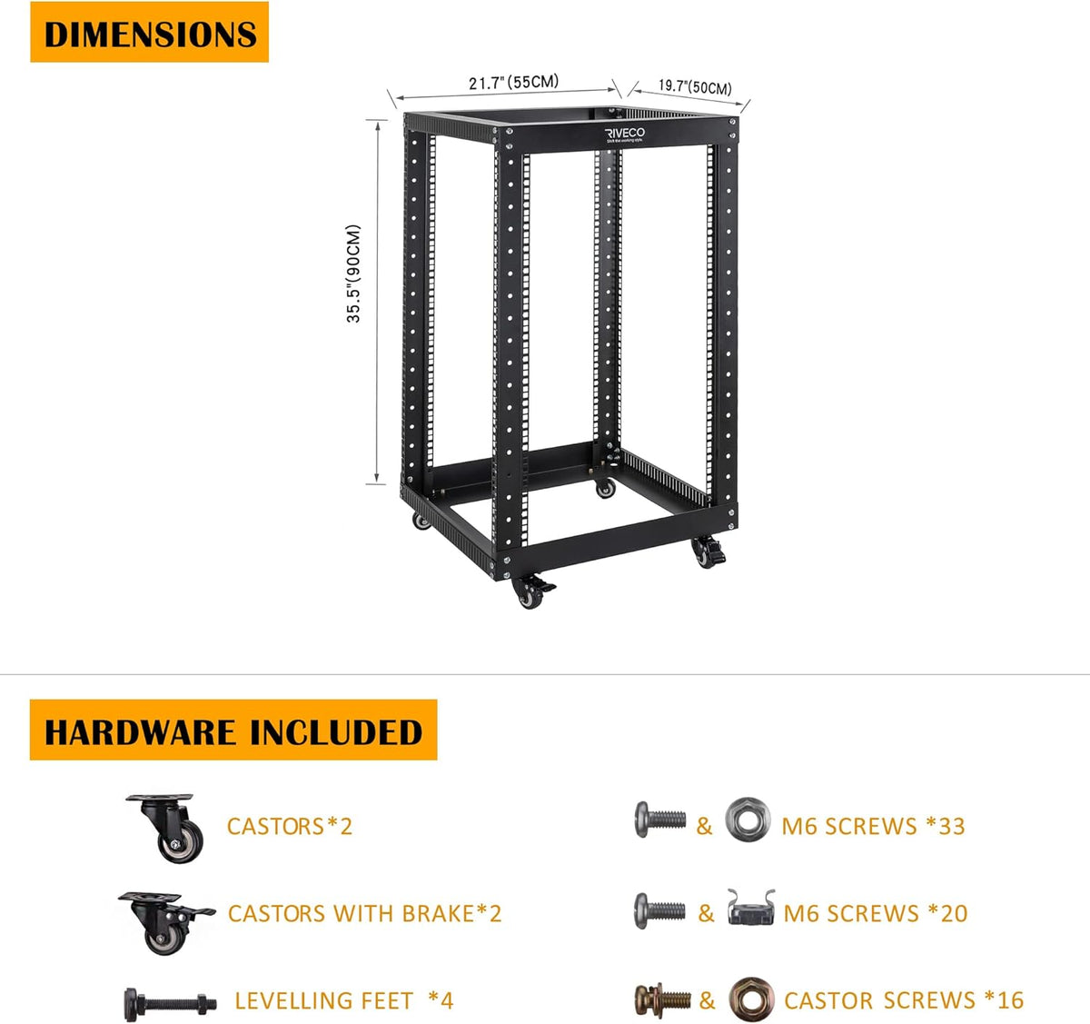 18U Open Frame Server Rack with Brake Casters H704772