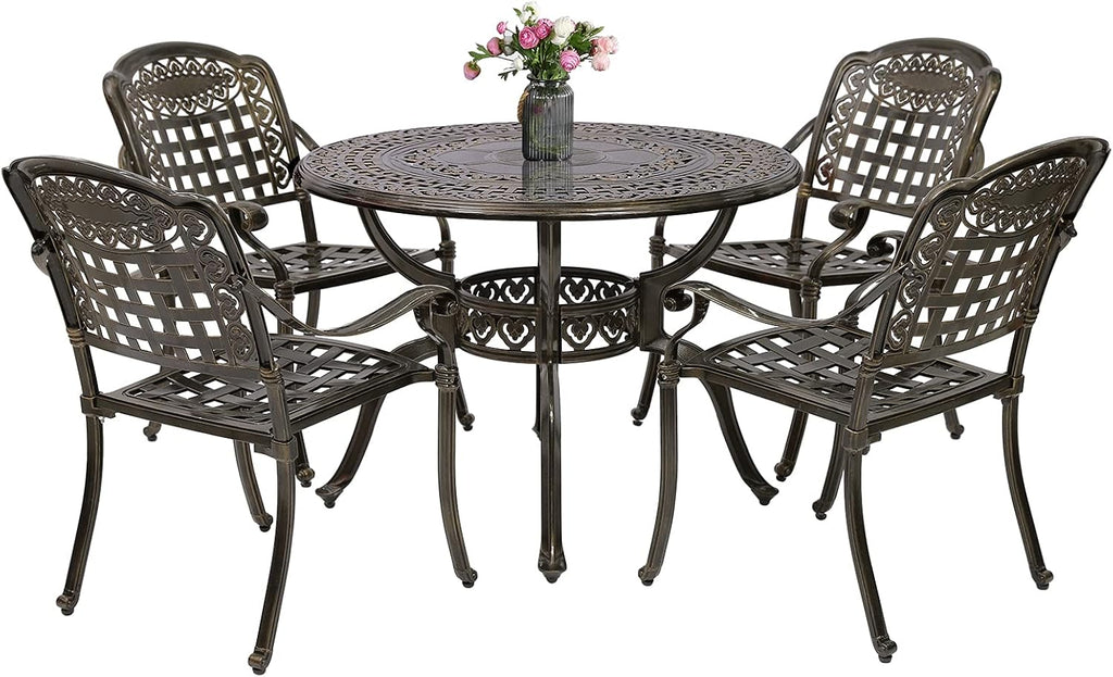 5-Piece Cast Aluminum Outdoor Dining Set with 4 Chairs and Square Table E67652