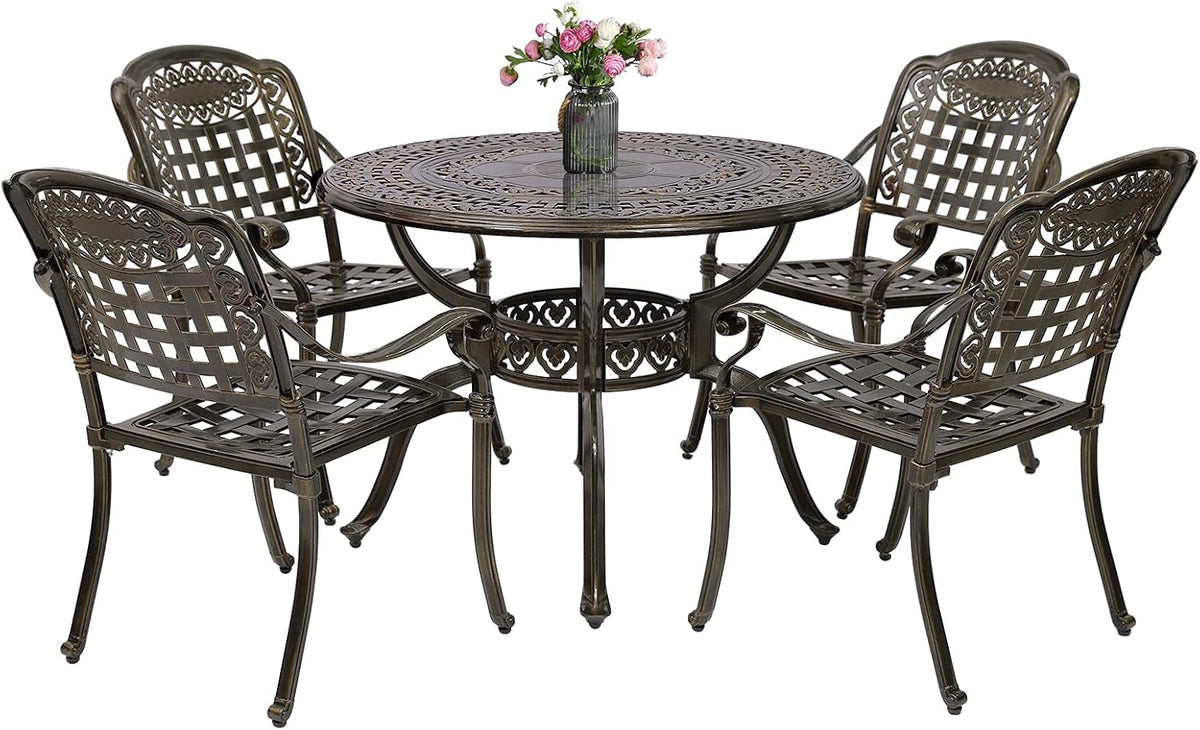 5-Piece Cast Aluminum Outdoor Dining Set with 4 Chairs and Square Table E67652