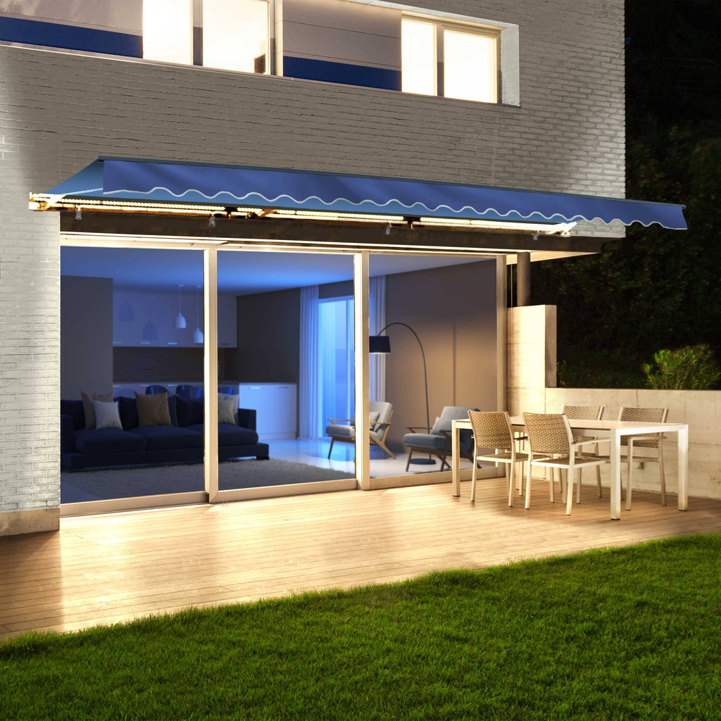 Motorized LED 13 x 10 ft. Half Cassette Retractable Awning Blue S8764