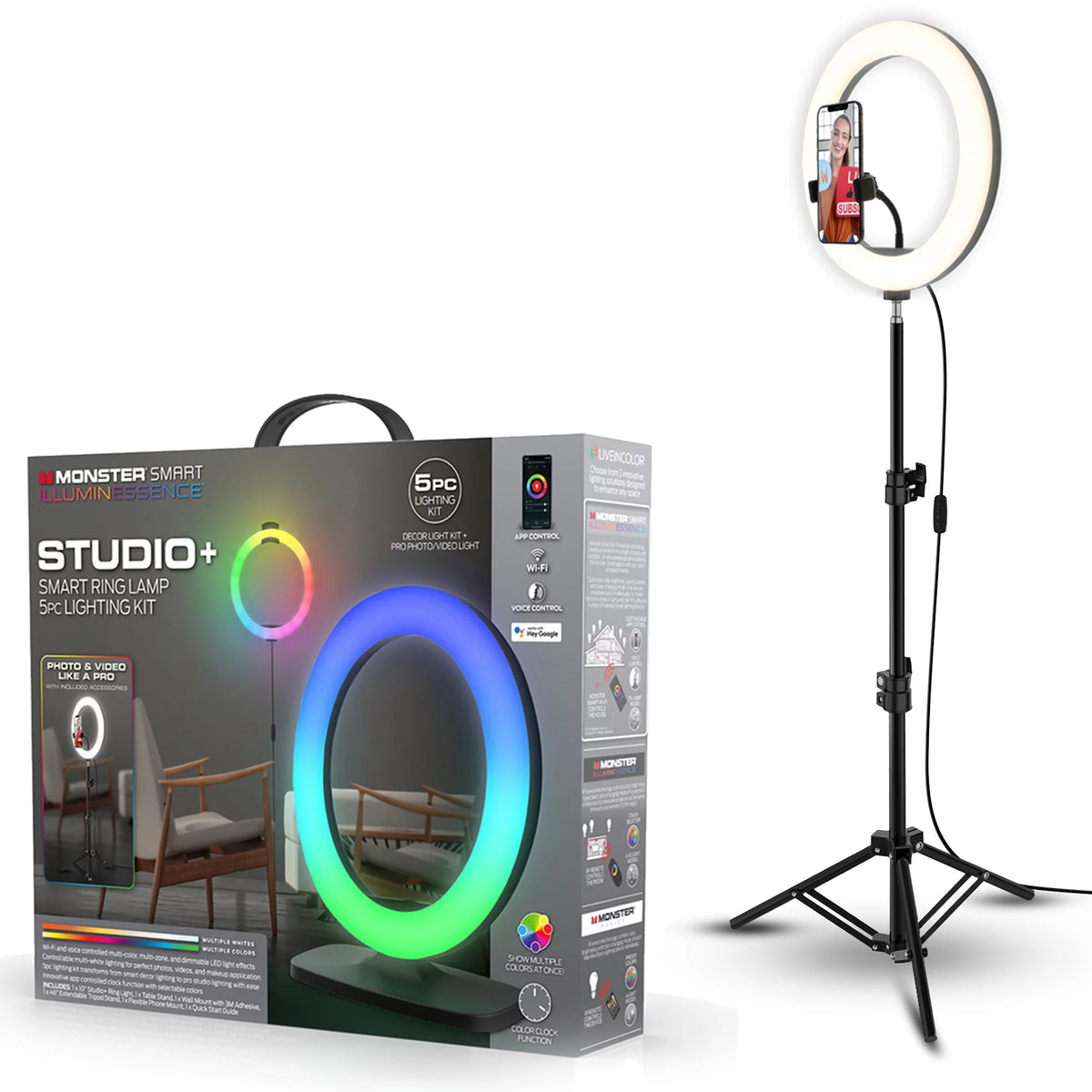 LED Ring Lamp and Vlogging Light Kit with Tripod Stand D952386