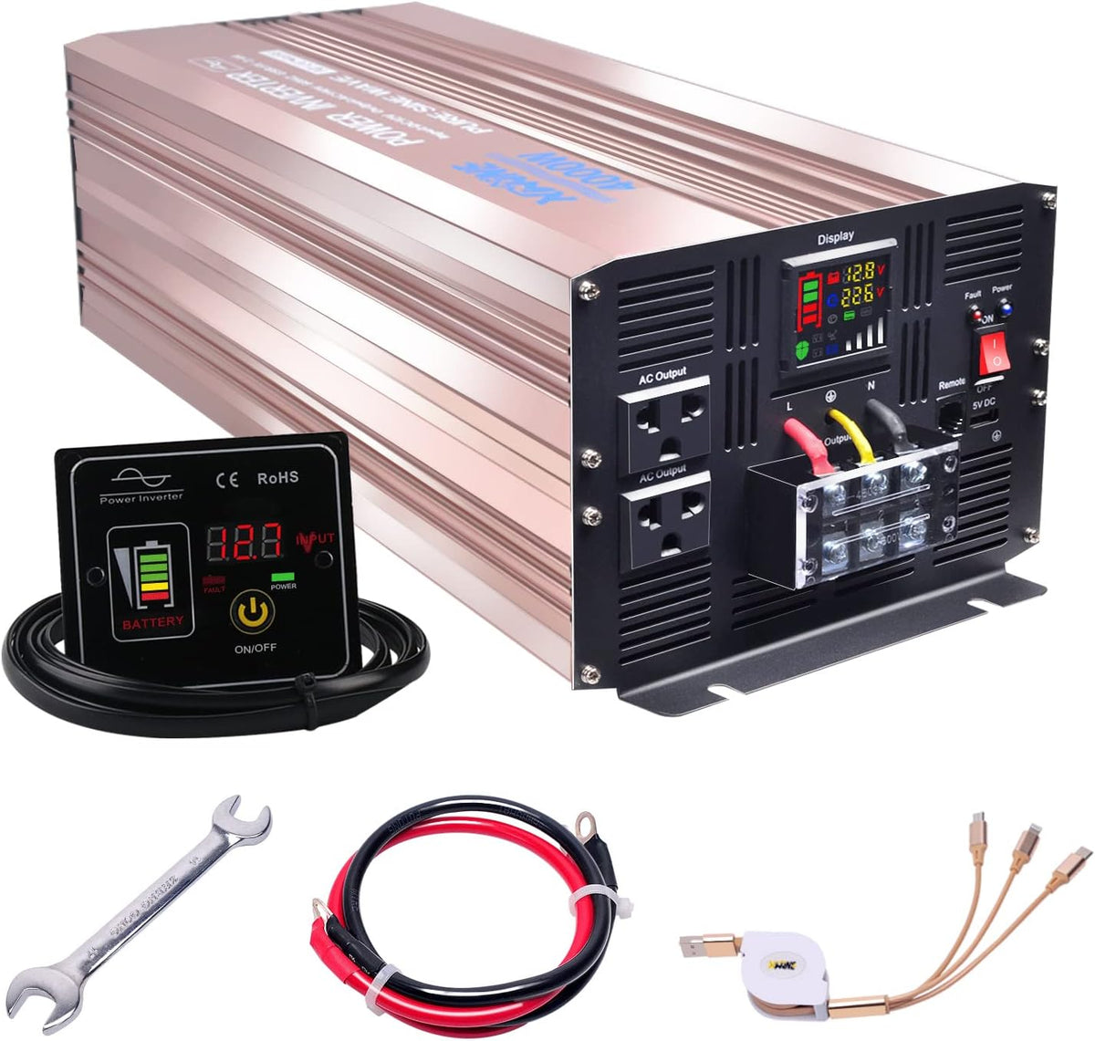 5000 Watts Pure Sine Wave Power Inverter 24V to 110V with Remote Control and LED Display V66935