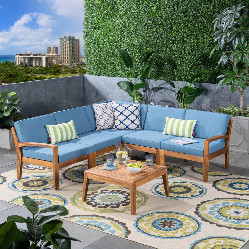 6 Piece Teak Sectional Sofa Set with Cushions V31413