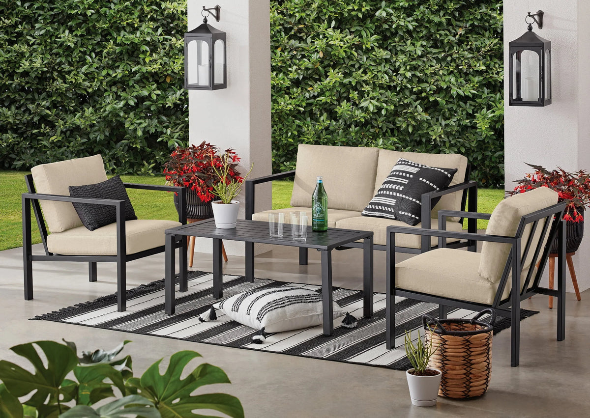 4-Piece Outdoor Patio Conversation Set, Seats 4, Gray B38535