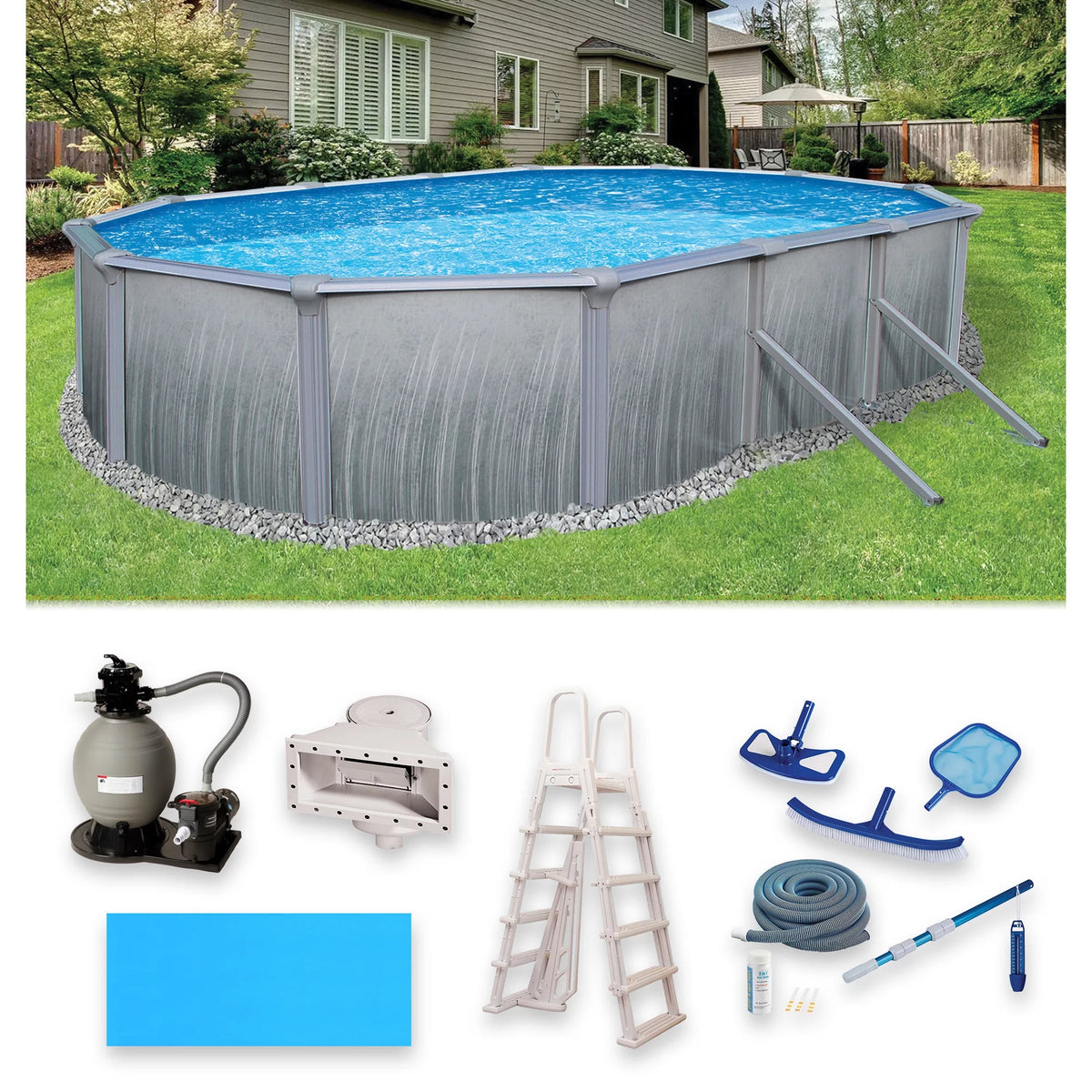 12-ft x 24-ft Oval 52-in Deep Metal Wall Swimming Pool O486