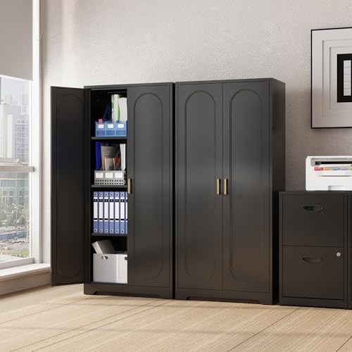 Black Metal Pantry Cabinet with Doors and 4 Adjustable Shelves Q417