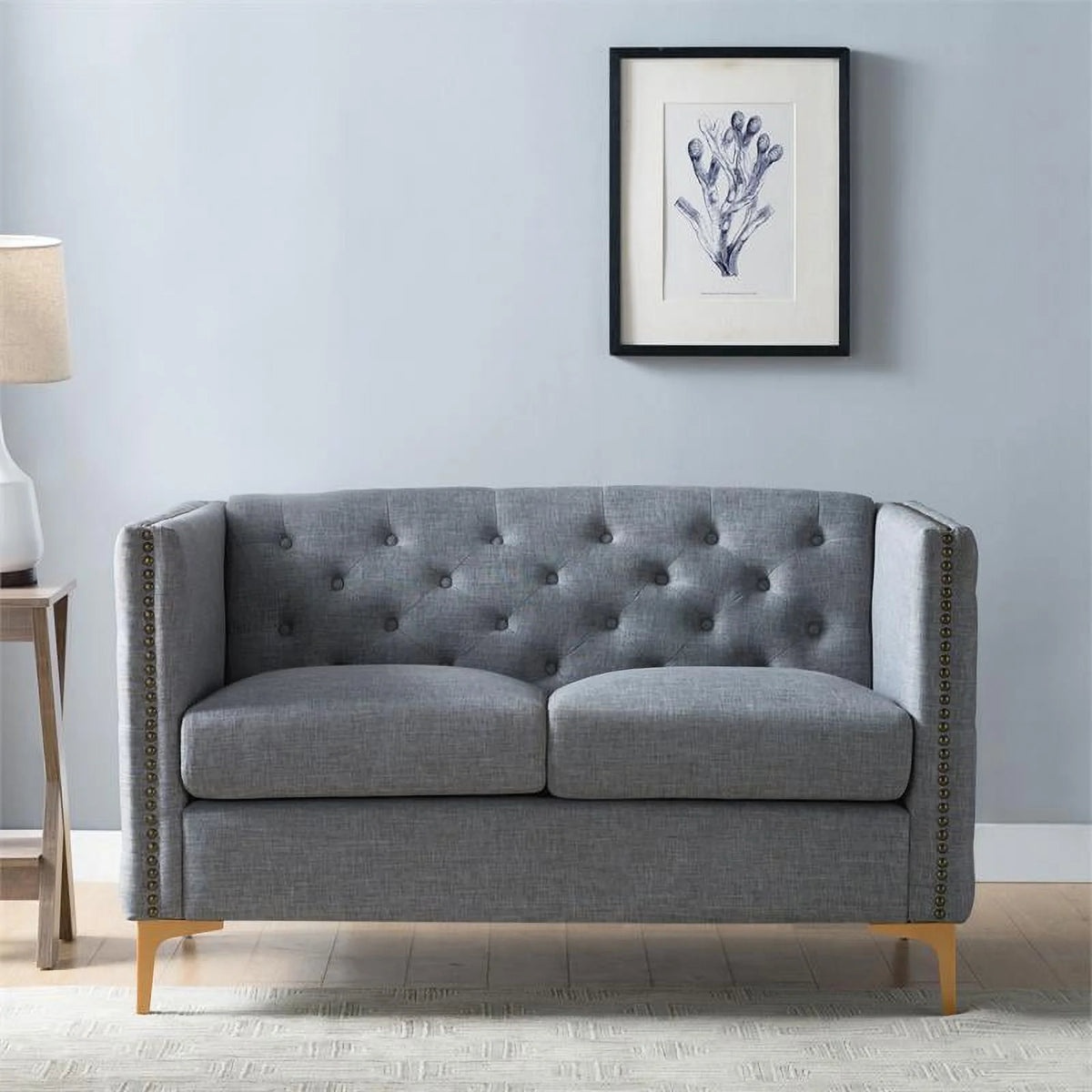 Light Gray Tufted Fabric Loveseat J557200