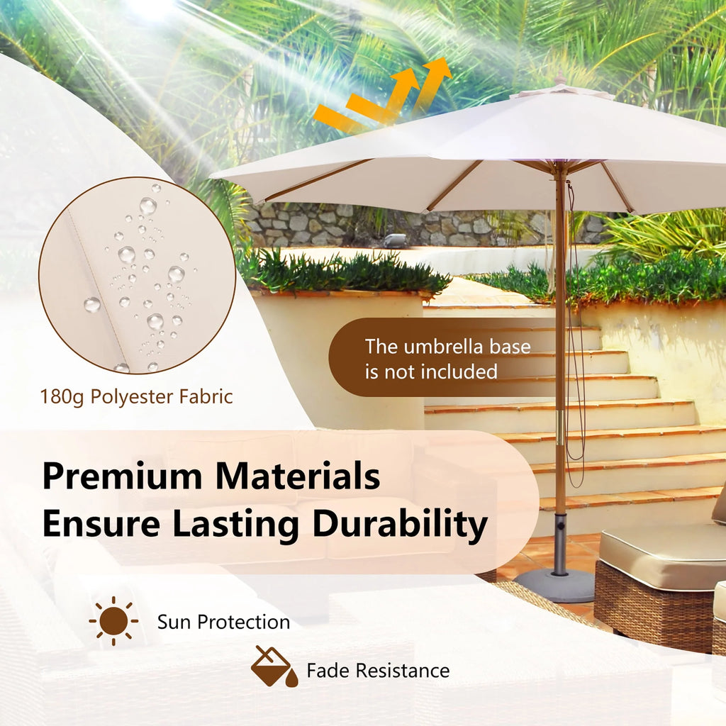 10FT Wooden Market Table Umbrella with 8 Bamboo Ribs Z59348