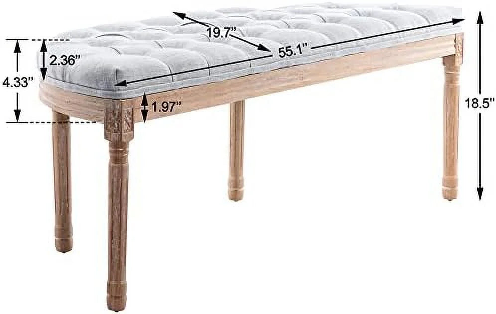 55" Beige Tufted Halfmoon Entryway Bench O6637