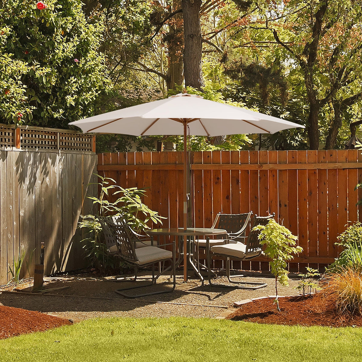 10FT Wooden Market Table Umbrella with 8 Bamboo Ribs Z59348