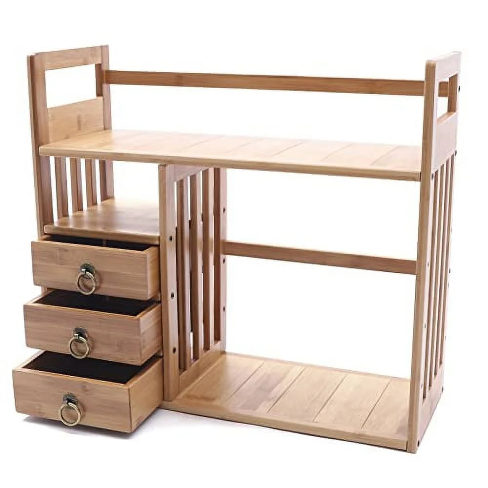 Bamboo Desktop Bookshelf Organizer with 3 Drawers U835