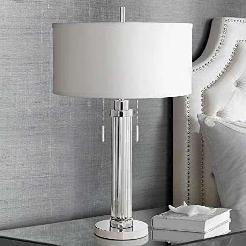 30" Tall Glass Column End Table Lamps Set of 2 Q923