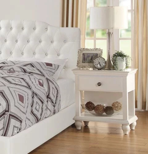 White Full Size 6pc Bedroom Furniture Set with Dresser Mirror Nightstand Chest and Tufted Headboard Y5690