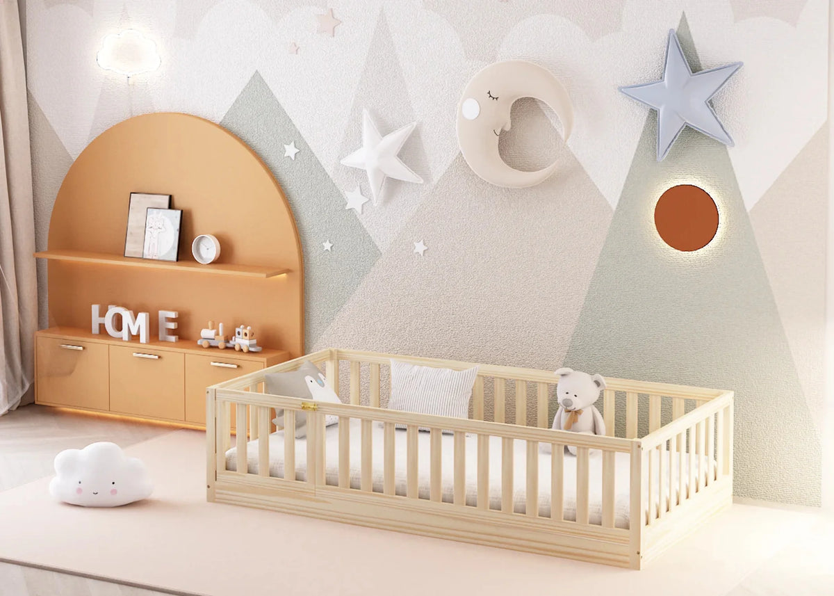 Hardwood Toddler Floor Bed with Gate D342