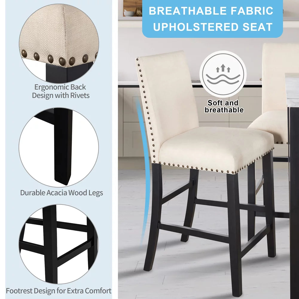 5 Pieces Counter Height Faux Marble Dining Set with 4 Upholstered Chairs O961409