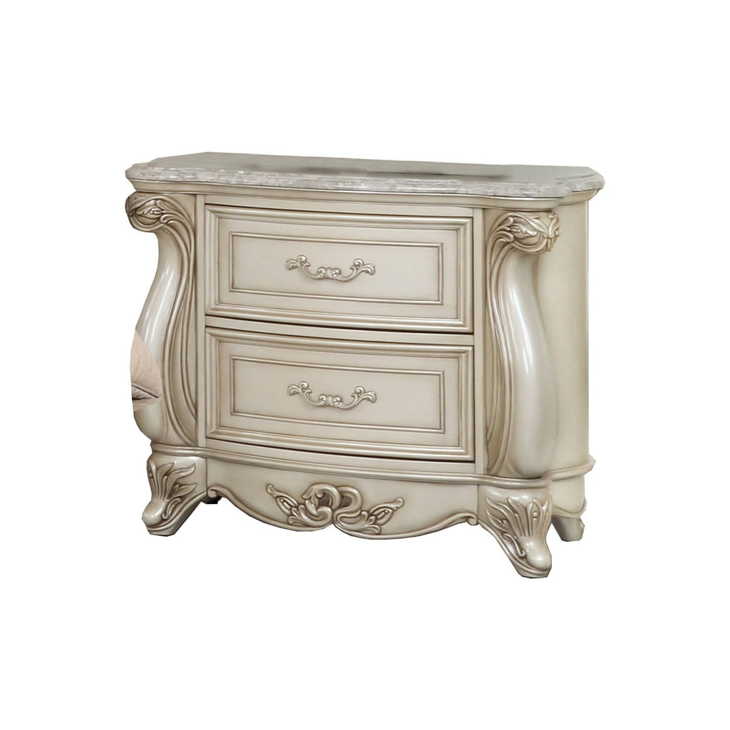 White 2 Drawer Wooden Nightstand with Marble Top I866139