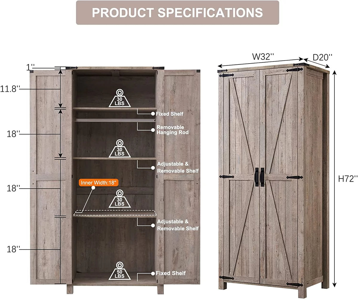 Light Rustic Oak Storage Cabinet with Hanging Rod W654