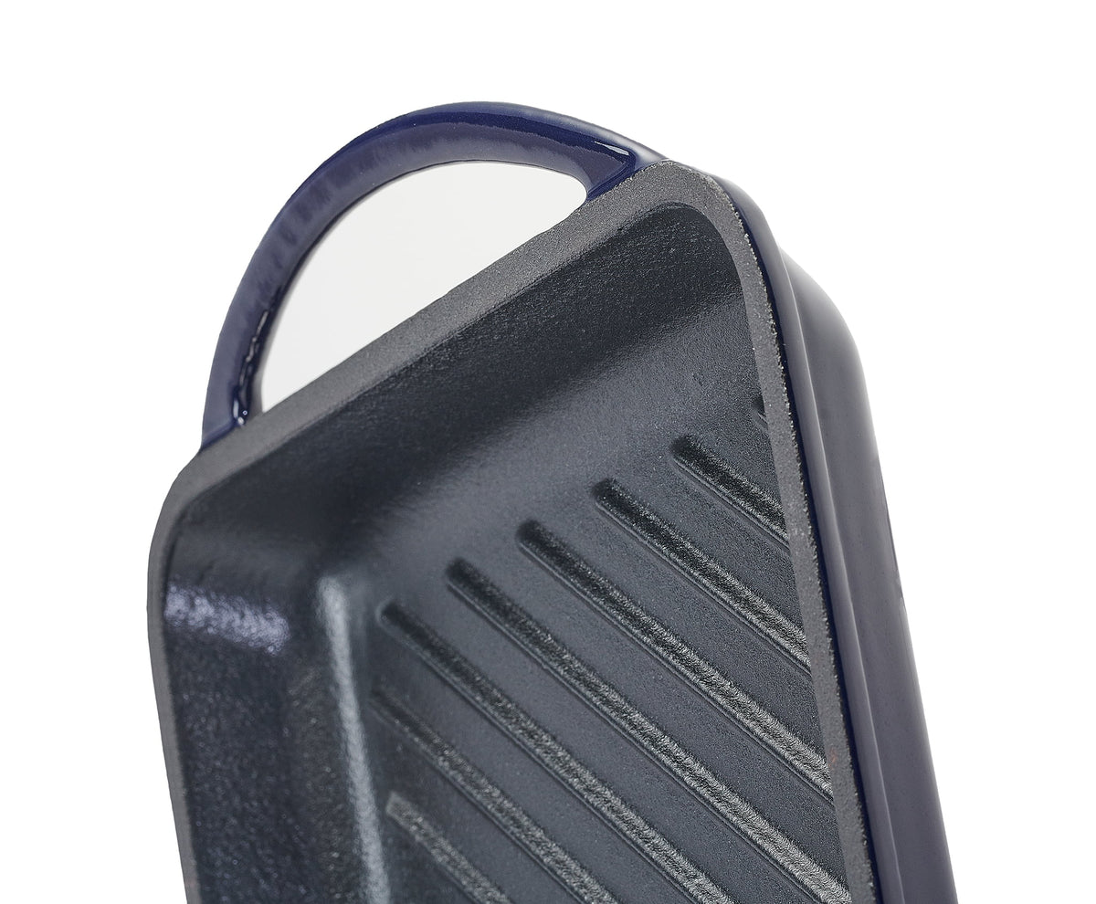 Cobalt Glazed Enameled Cast Iron Double Burner Grill O824