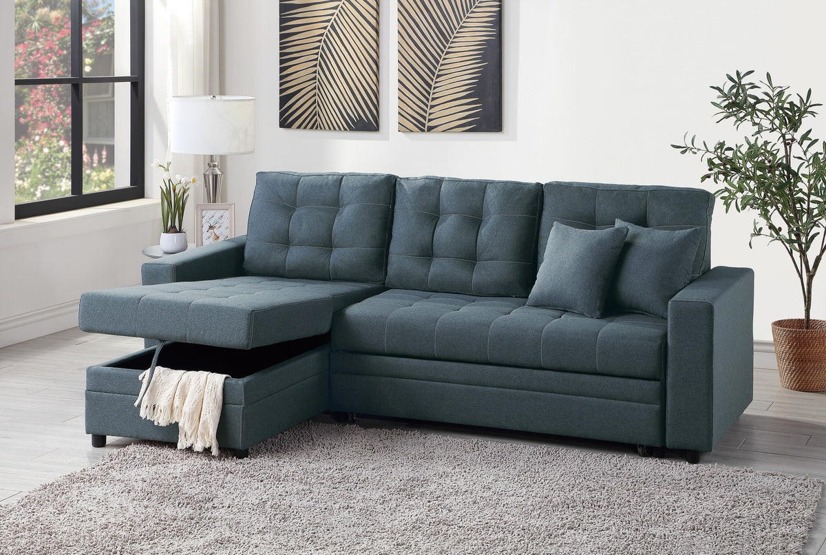 Blue Grey Convertible Sectional Sofa Chaise L708