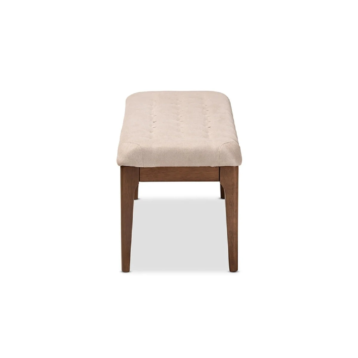 Beige Fabric Upholstered Walnut Brown Wood Dining Bench Y123924