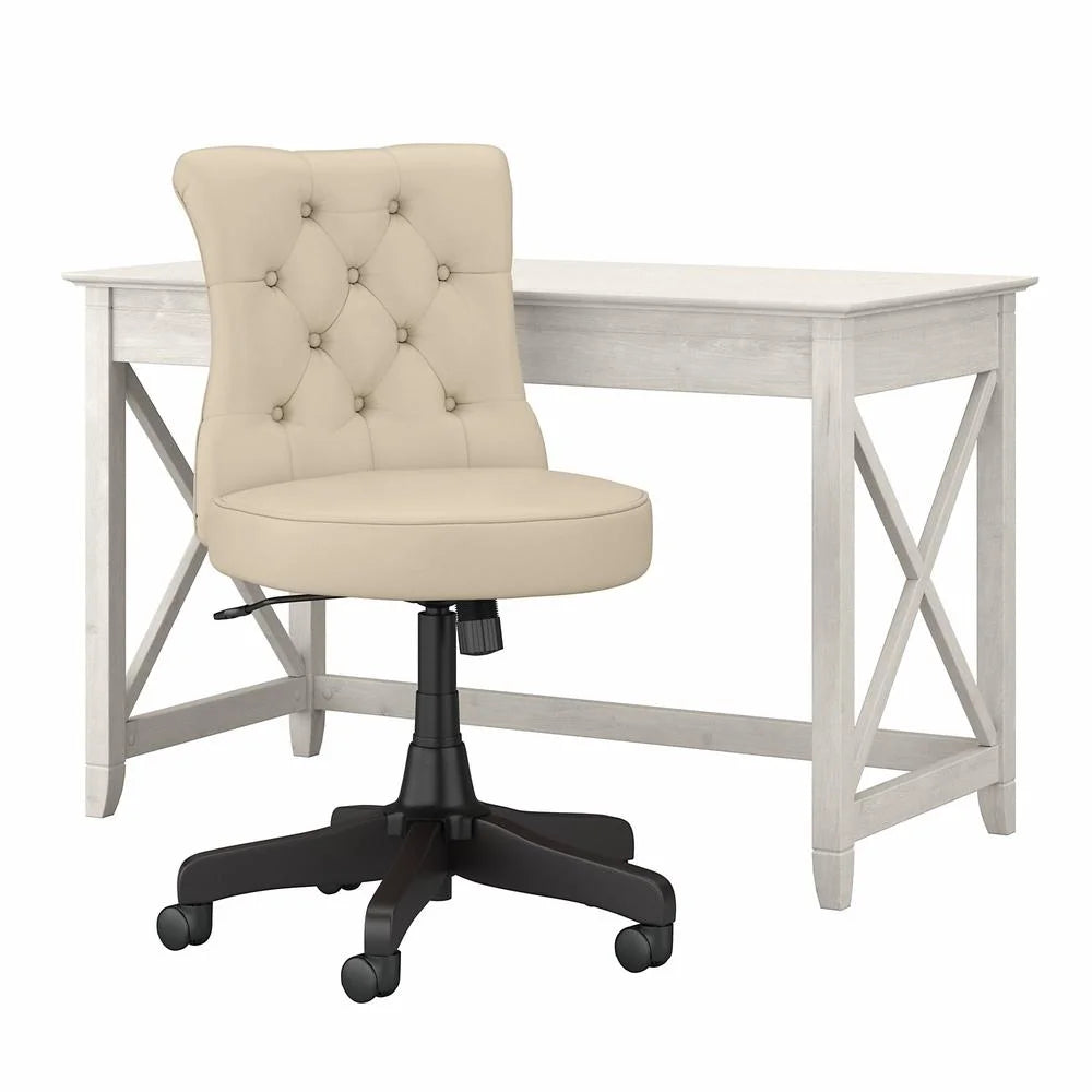 White Oak Engineered Wood Writing Desk with Tufted Chair V165765