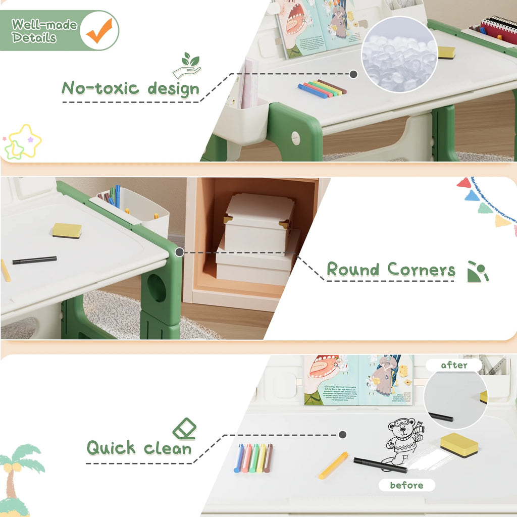 Green 3 in 1 Kids Table and Chair Set with Storage M8659