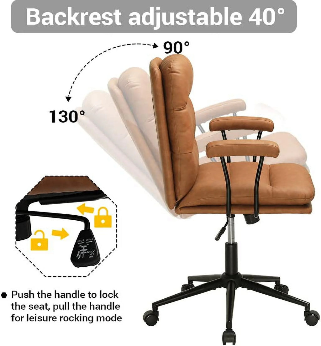 Leather Office Chair Brown with Arms Adjustable Back 400lbs F96241