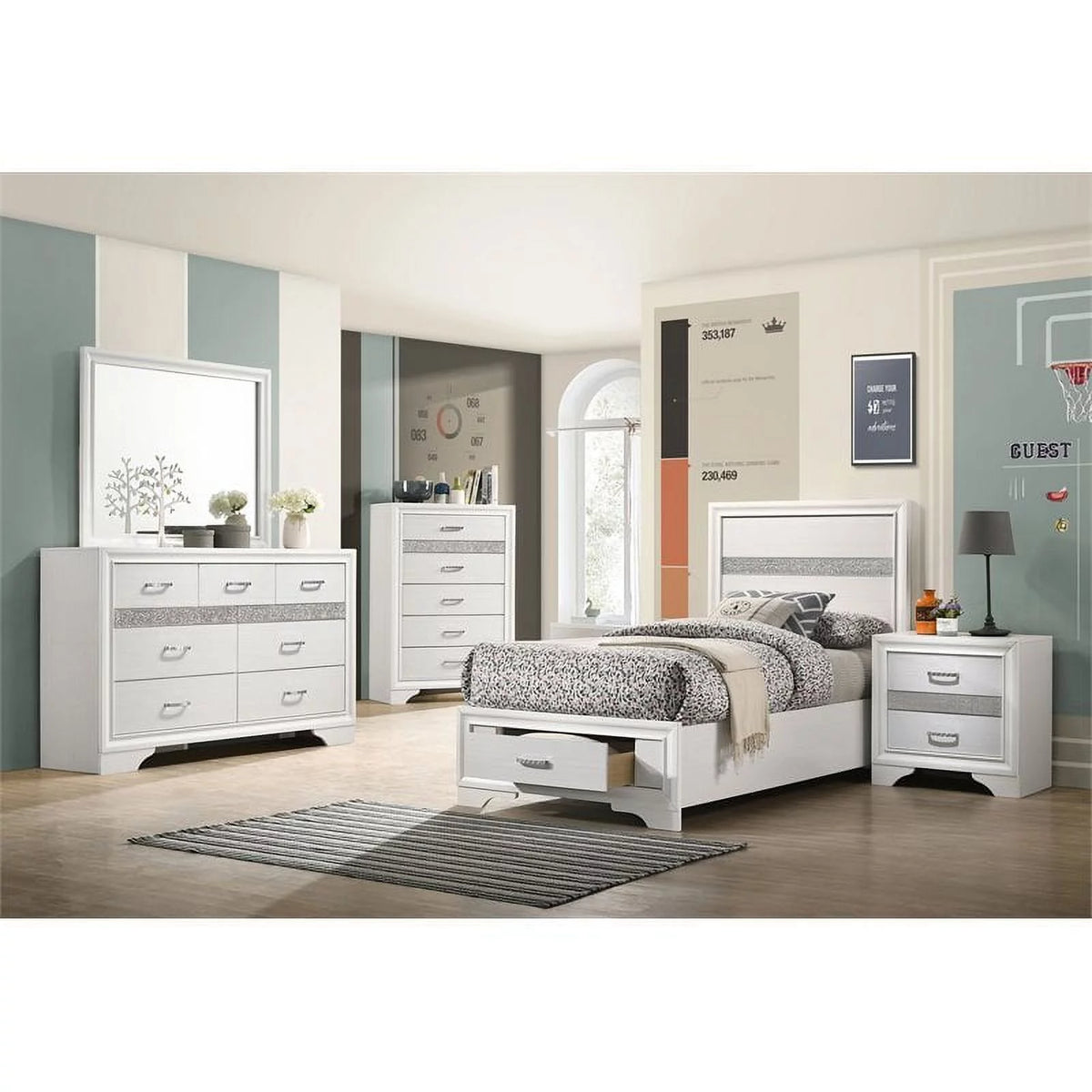 White 4-piece Twin Storage Wood Bedroom Set C13999