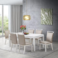 7 Piece Gray Fabric White Wood Dining Set M8762