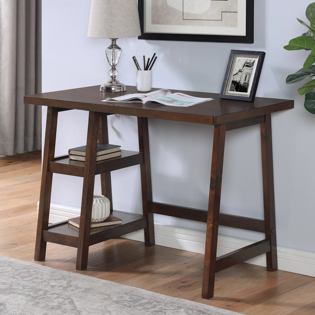 Contemporary Espresso Wood Writing Desk with Storage S436