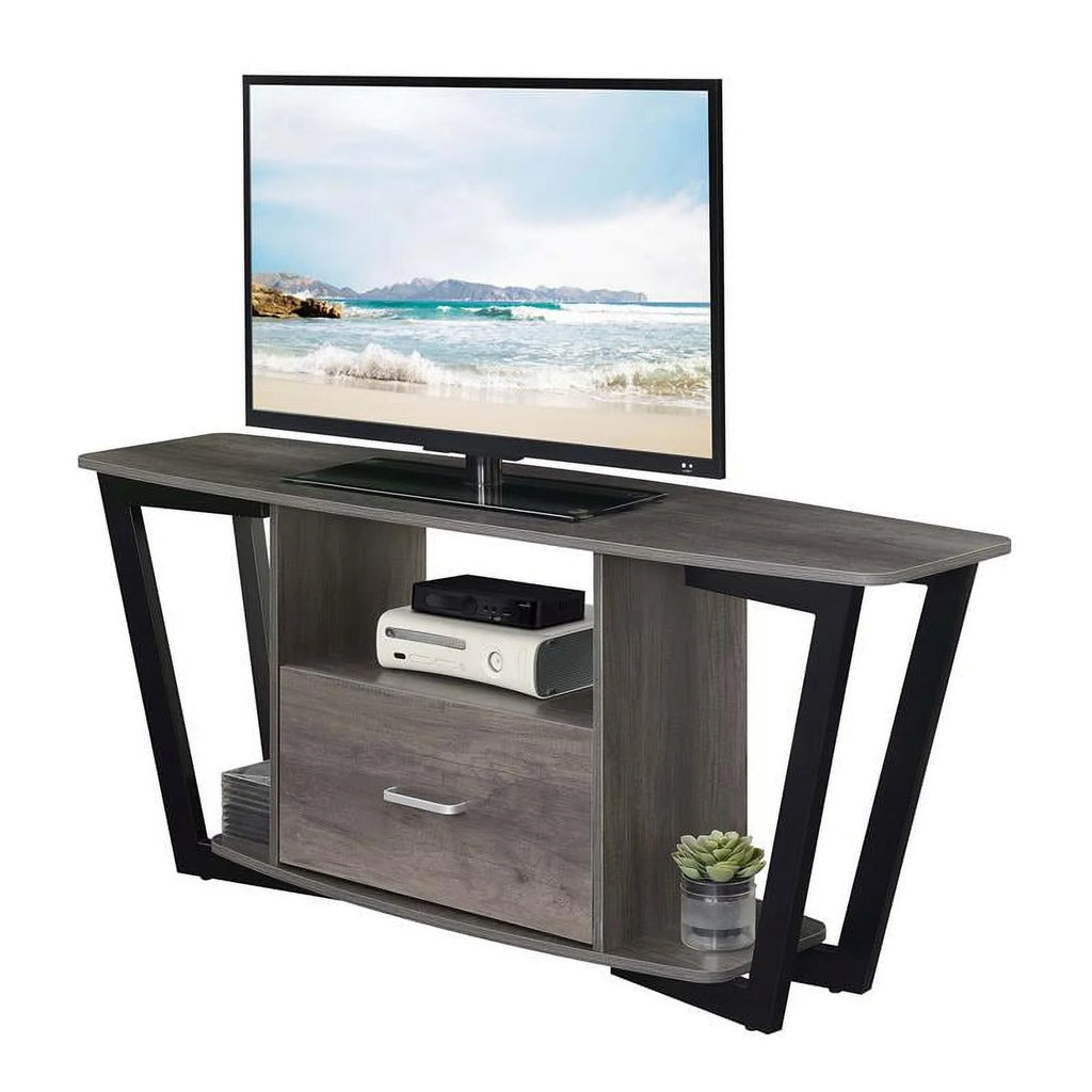 60-inch One-Drawer TV Stand with Shelves Gray Wood Finish W96152