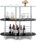 3-Tier Glass Liquor Bar Cabinet with Tempered Glass Counter Top C21696