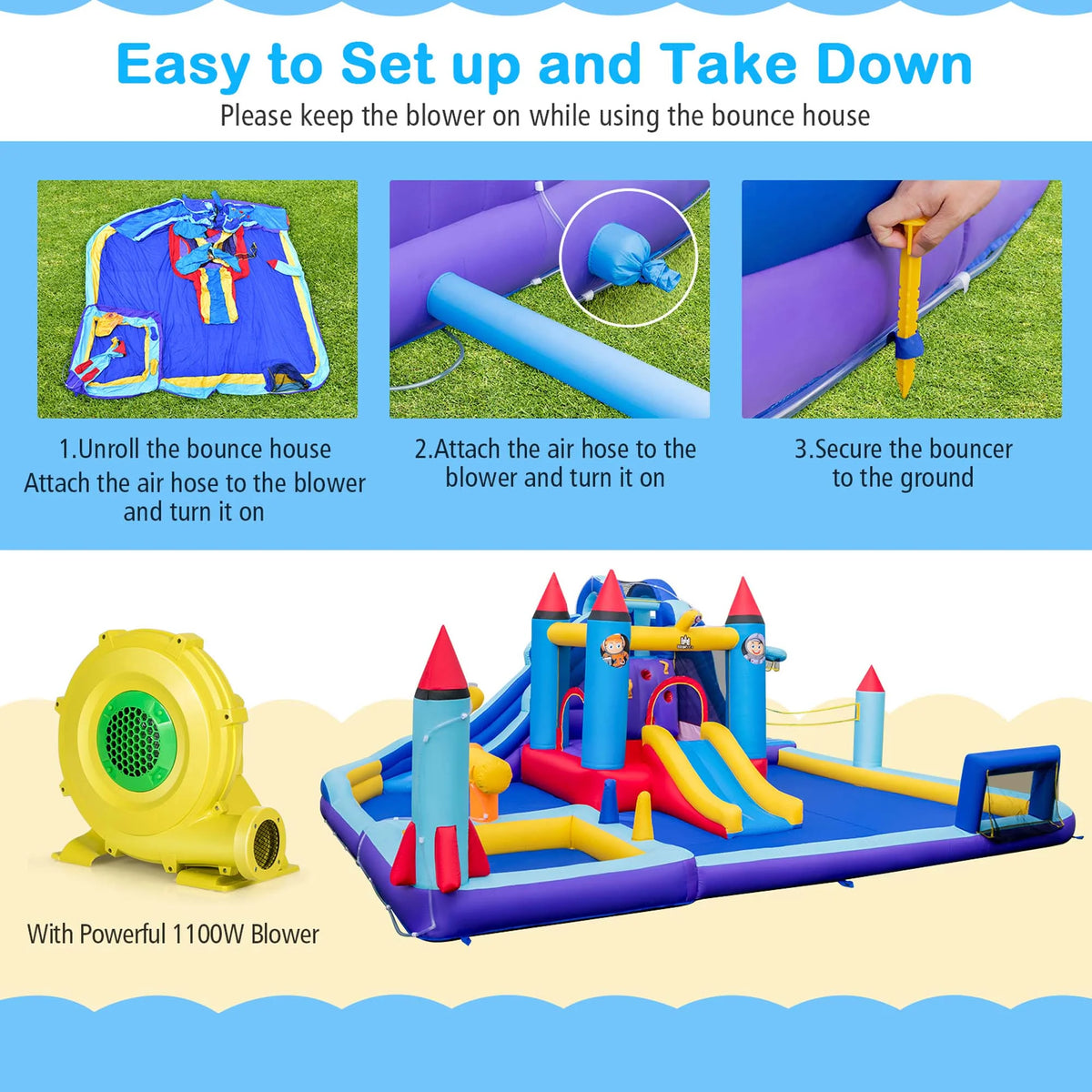 Inflatable Water Slide Park with 2 Slides Splash Pool O60995