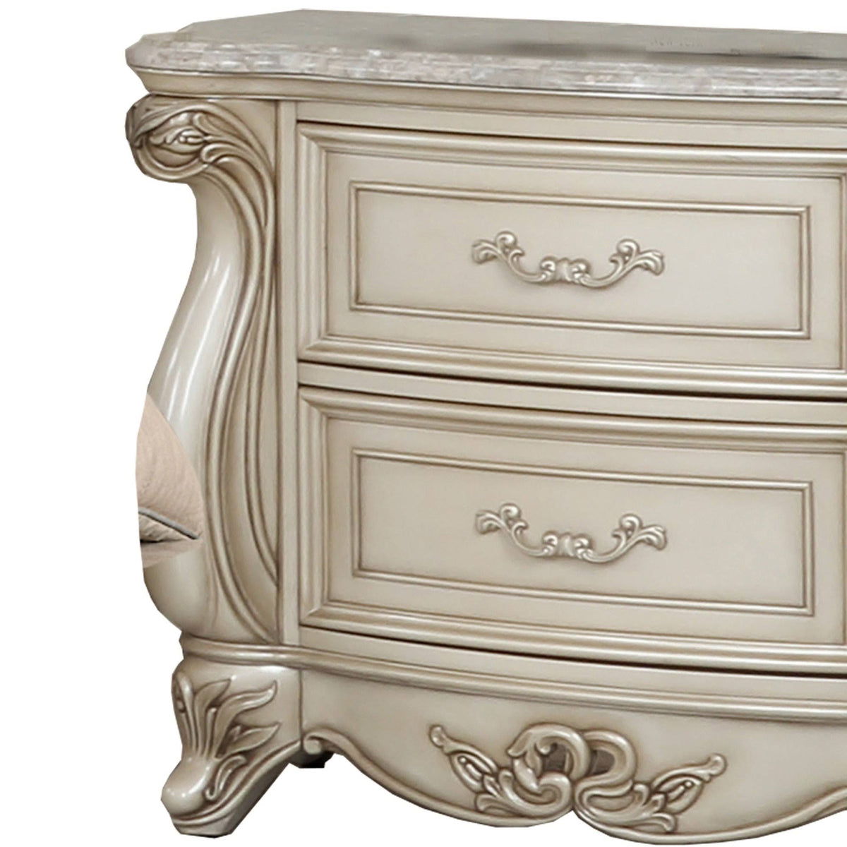 White 2 Drawer Wooden Nightstand with Marble Top I866139