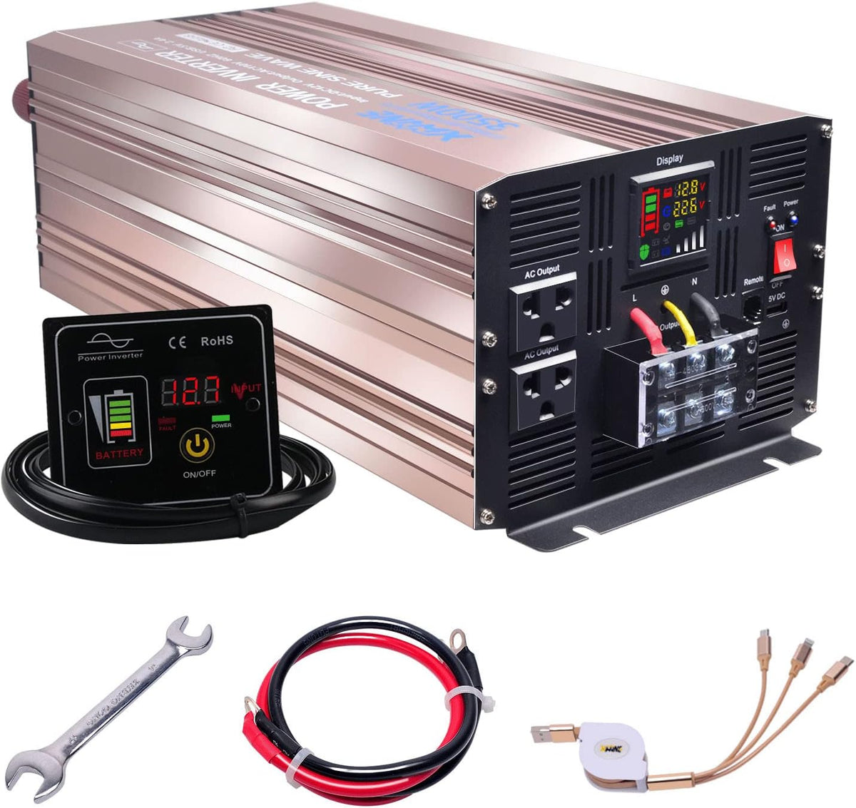 5000 Watts Pure Sine Wave Power Inverter 24V to 110V with Remote Control and LED Display V66935