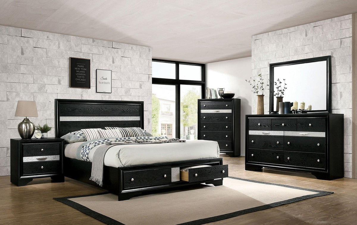 Black Solid Wood Queen Bedroom Set 6pcs K221
