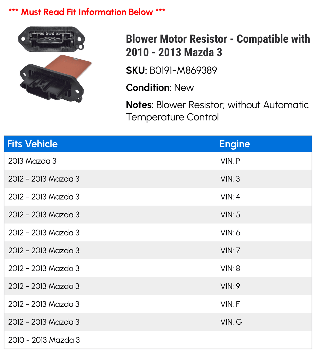Blower Motor Resistor W9518