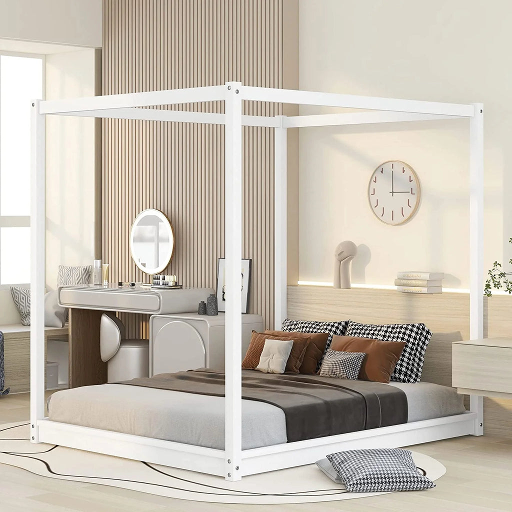 Queen Size Wooden Canopy Platform Bed Frame with Support Legs K198