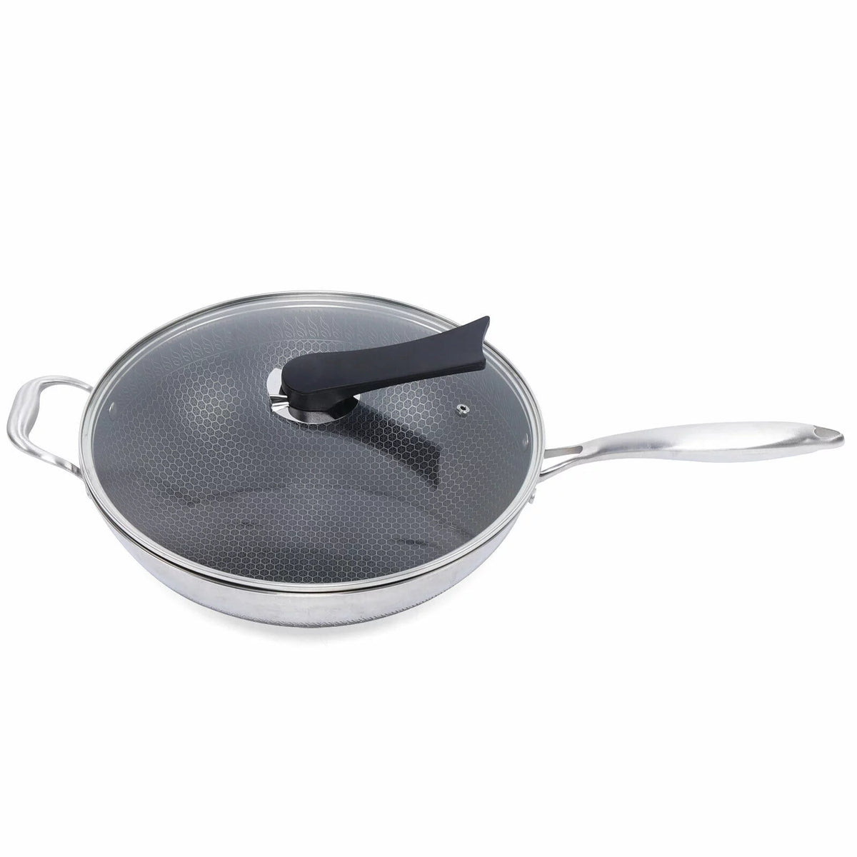 Non Stick Honeycomb Frying Wok Pan with Lid Stainless Steel Q481