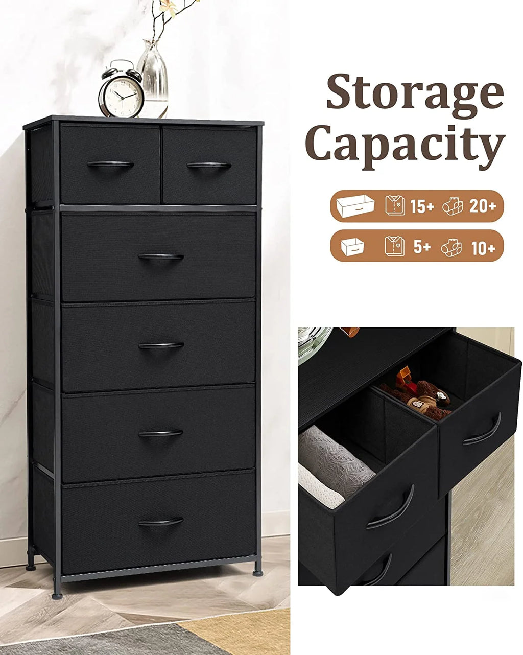 Black 6 Drawer Fabric Dresser X67755