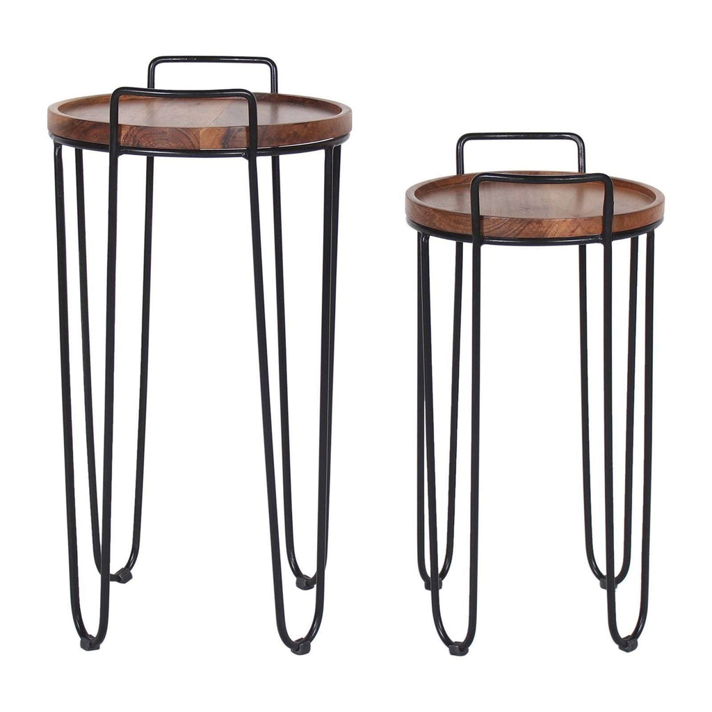 Iron & Acacia Nesting Tray Tables with Handles Set of 2 L96547