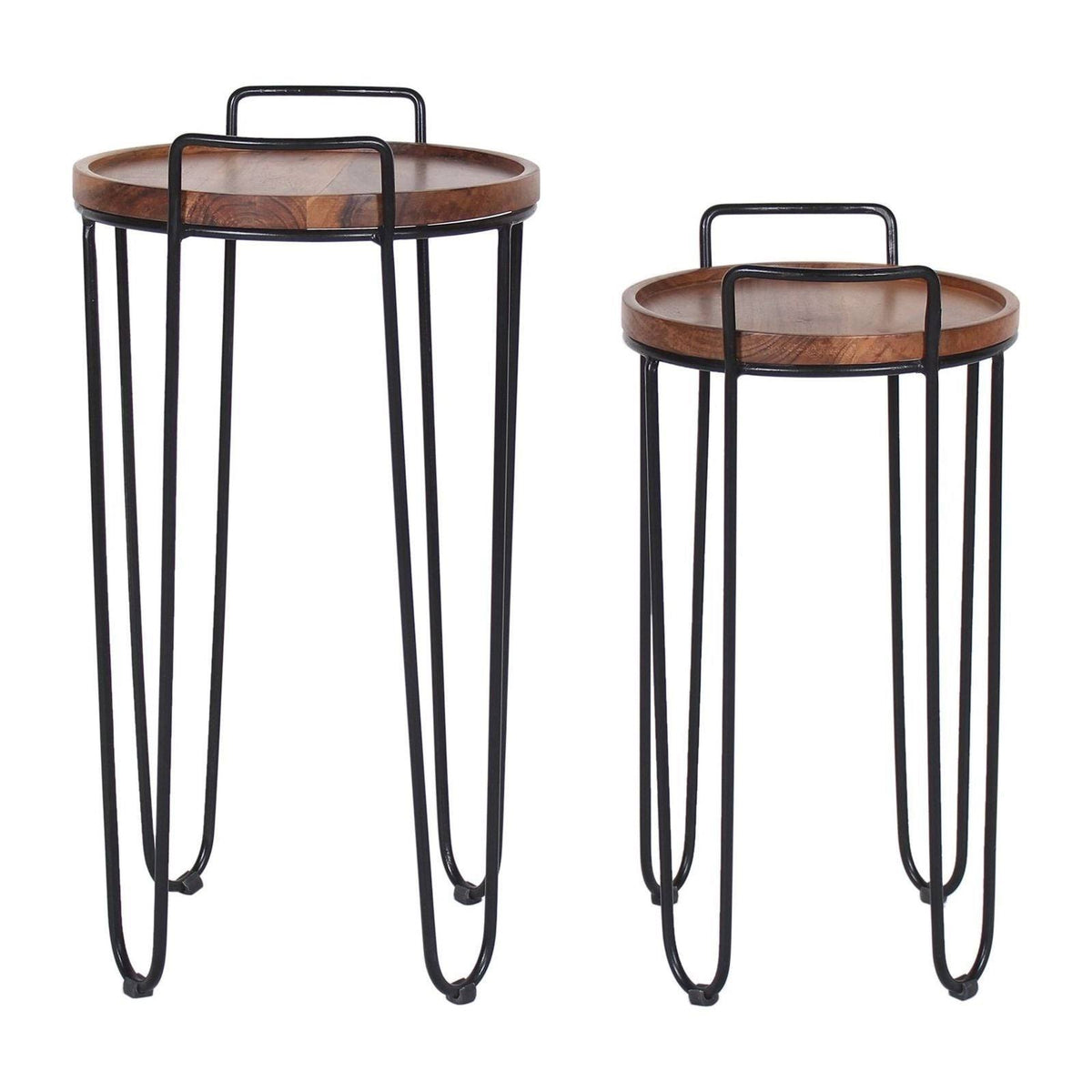 Iron & Acacia Nesting Tray Tables with Handles Set of 2 L96547
