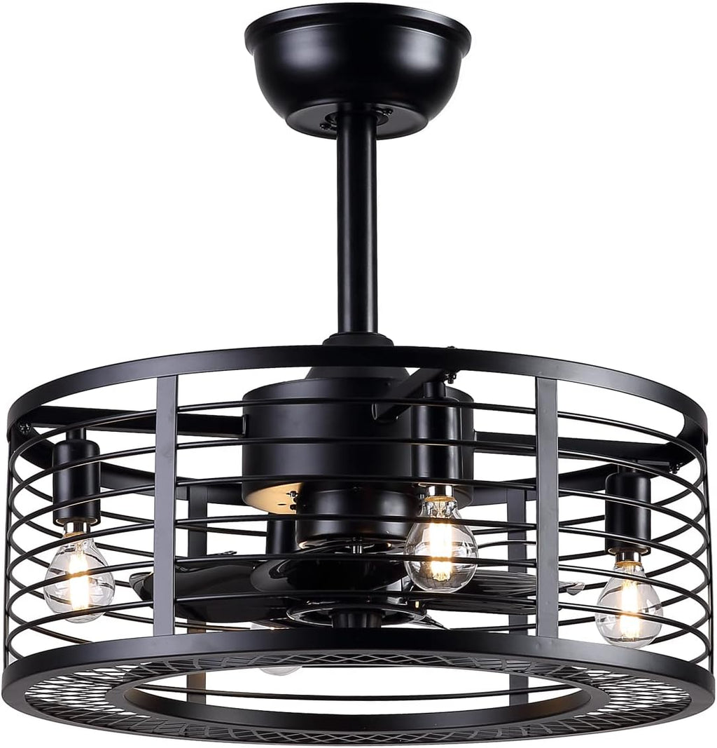 Black Caged Ceiling Fan with Lights H206